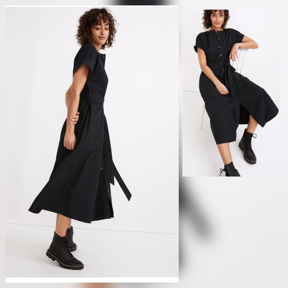 Madewell Dolman Sleeve Button Front Midi Dress Almost Black Medium